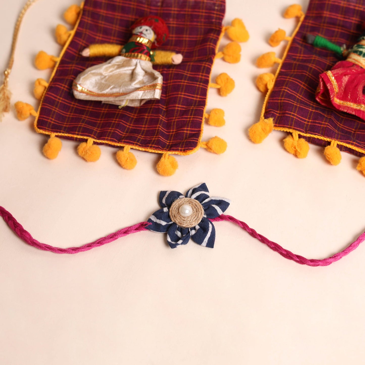  Handmade Fabric Flower Rakhi (Set of 2)