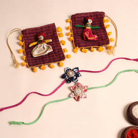  Handmade Fabric Flower Rakhi (Set of 2)