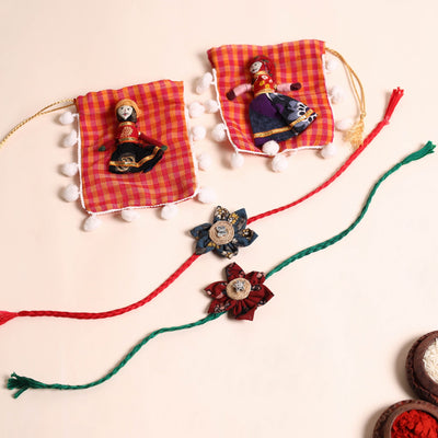  Handmade Fabric Flower Rakhi (Set of 2)