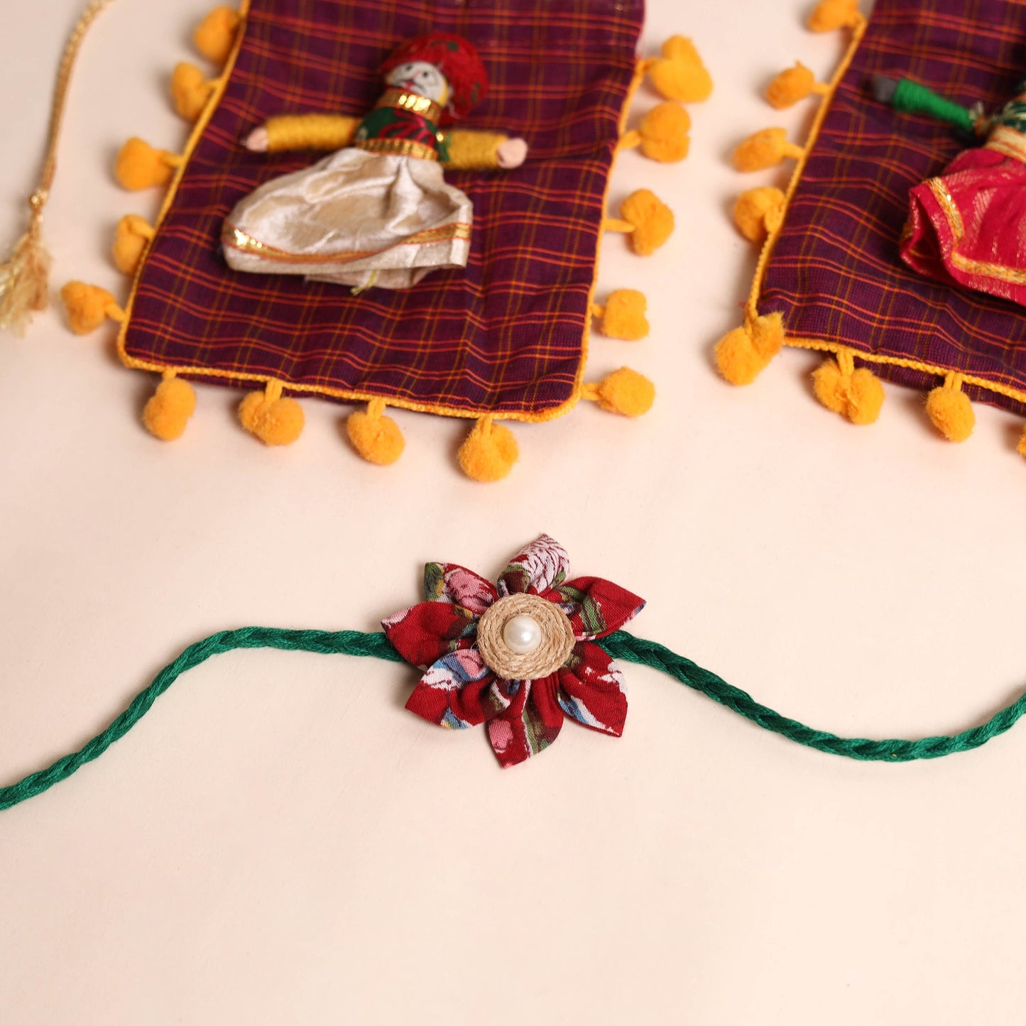  Handmade Fabric Flower Rakhi (Set of 2)