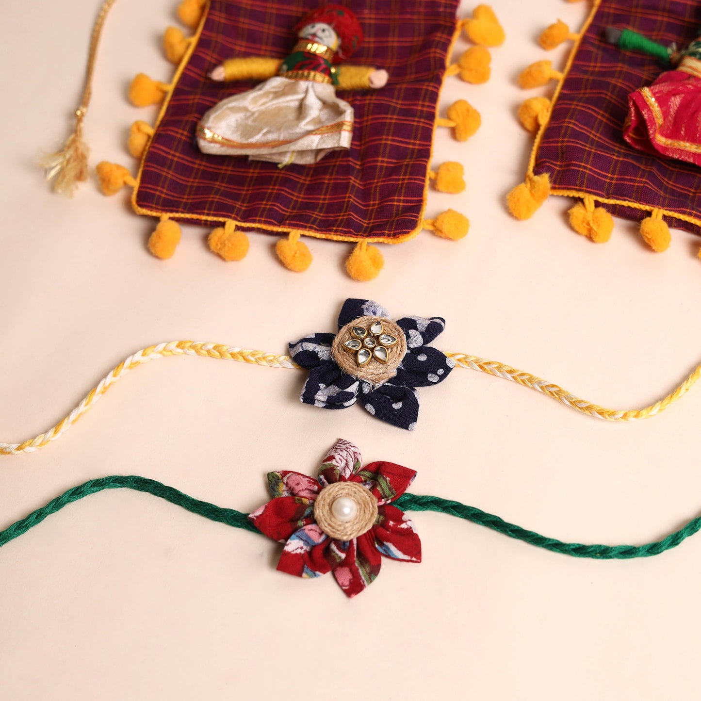  Handmade Fabric Flower Rakhi (Set of 2)