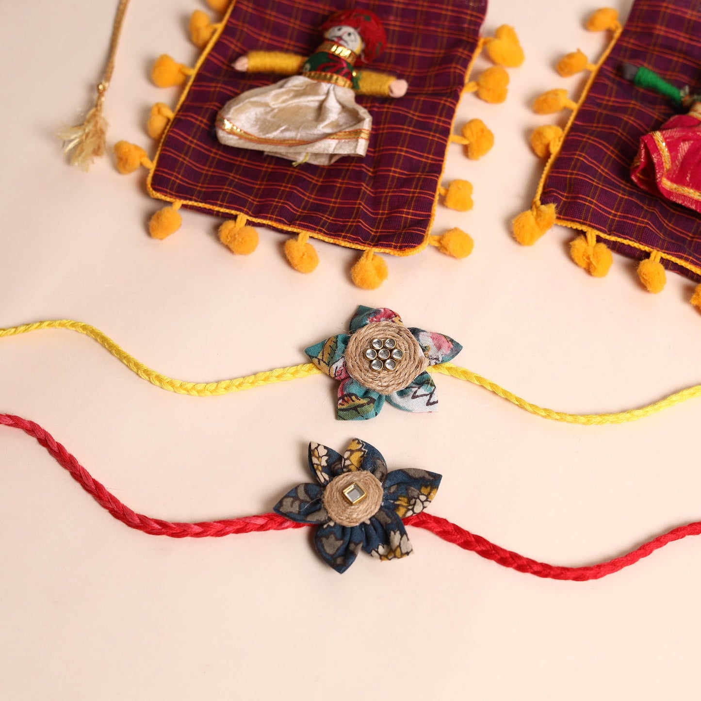  Handmade Fabric Flower Rakhi (Set of 2)