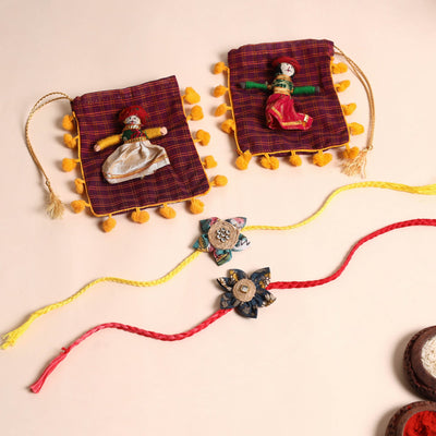  Handmade Fabric Flower Rakhi (Set of 2)