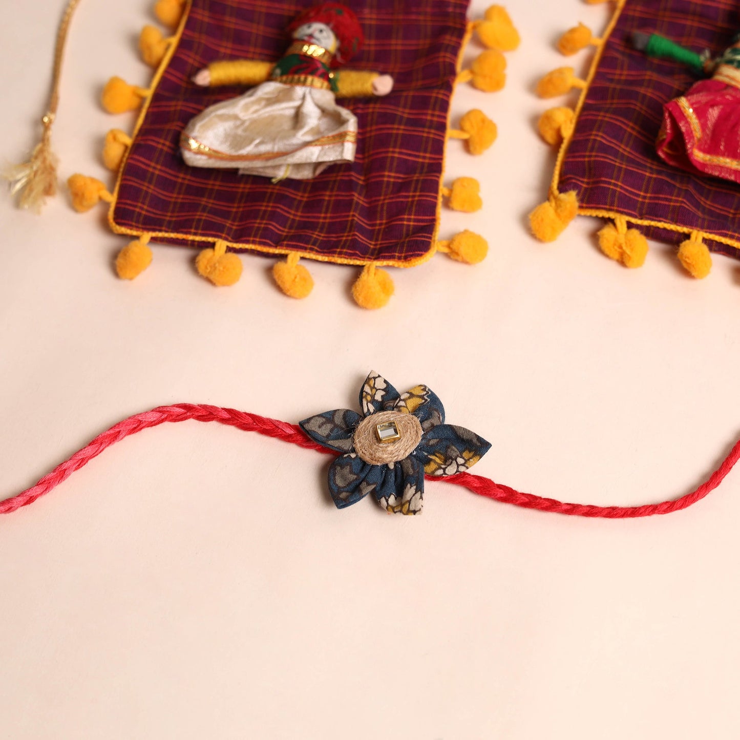  Handmade Fabric Flower Rakhi (Set of 2)