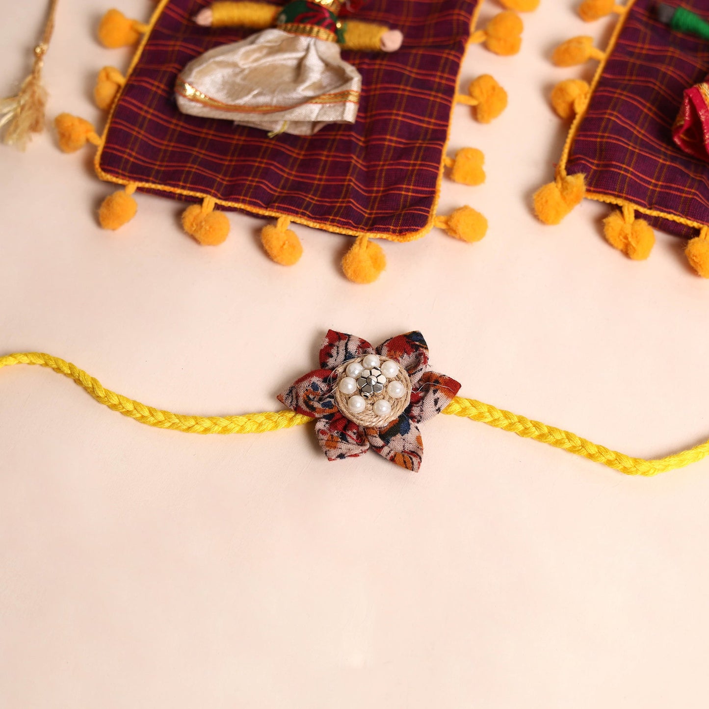  Handmade Fabric Flower Rakhi (Set of 2)