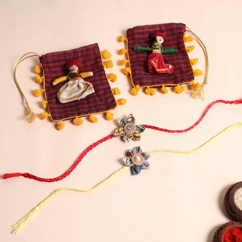  Handmade Fabric Flower Rakhi (Set of 2)