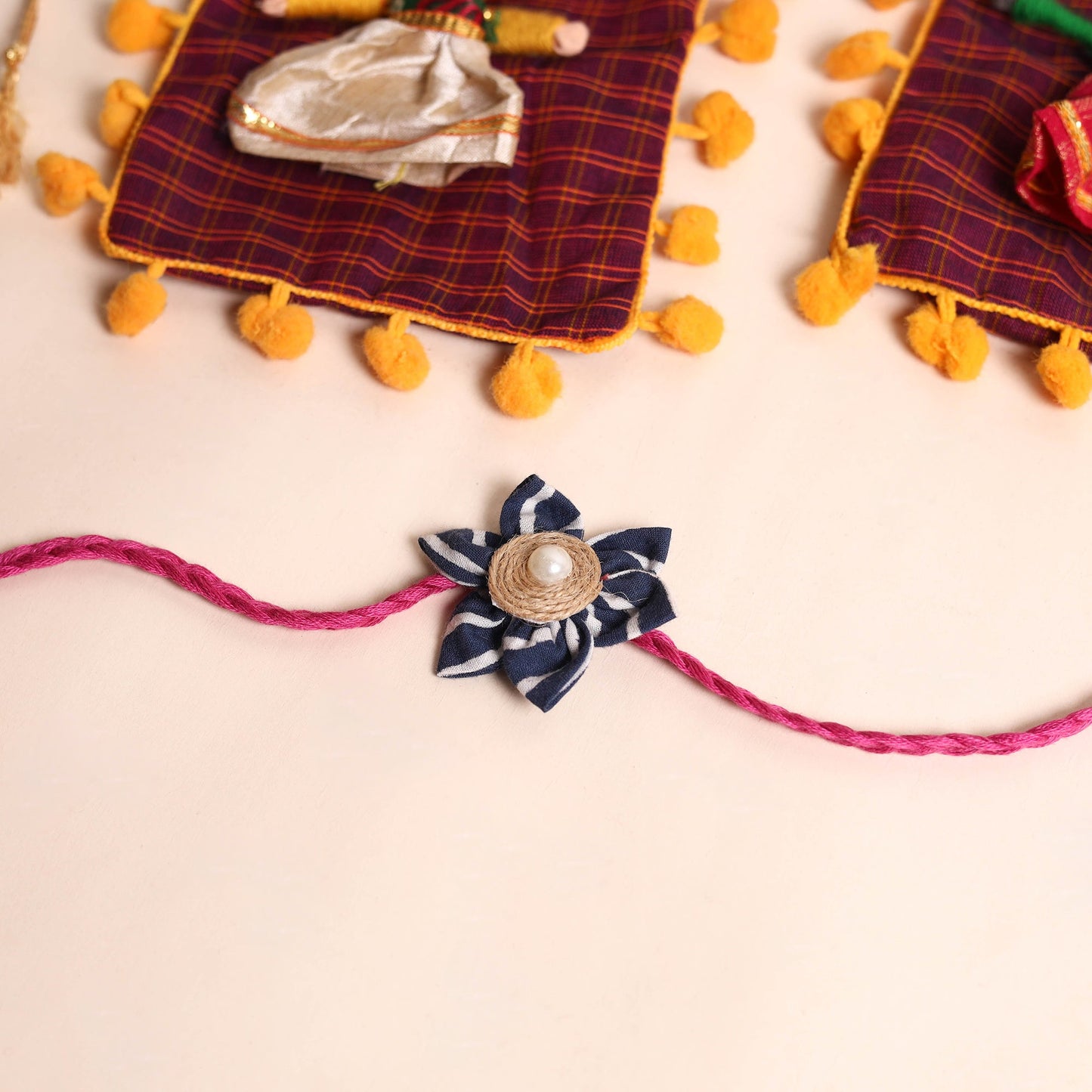  Handmade Fabric Flower Rakhi (Set of 2)