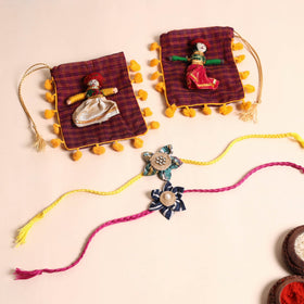  Handmade Fabric Flower Rakhi (Set of 2)