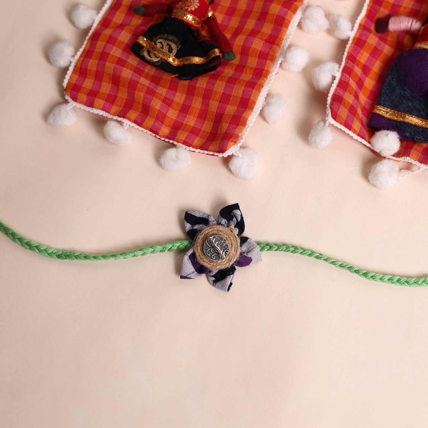  Handmade Fabric Flower Rakhi (Set of 2)
