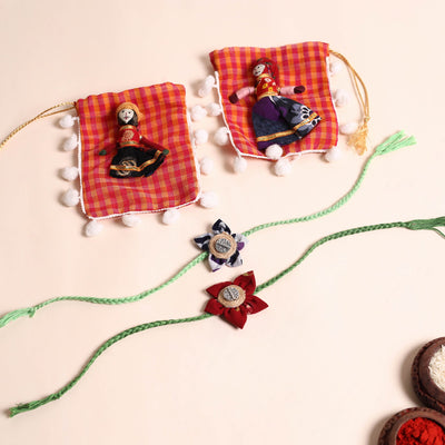  Handmade Fabric Flower Rakhi (Set of 2)