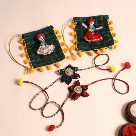  Handmade Fabric Flower Rakhi (Set of 2)