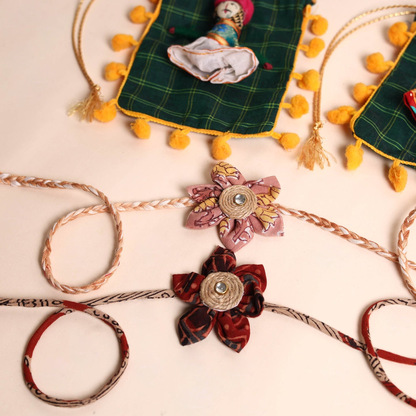  Handmade Fabric Flower Rakhi (Set of 2)