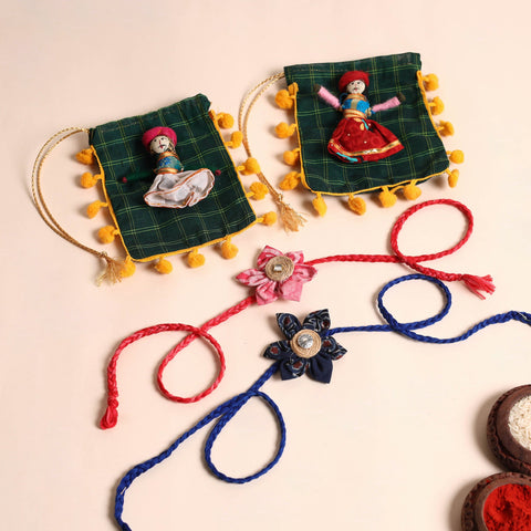  Handmade Fabric Flower Rakhi (Set of 2)