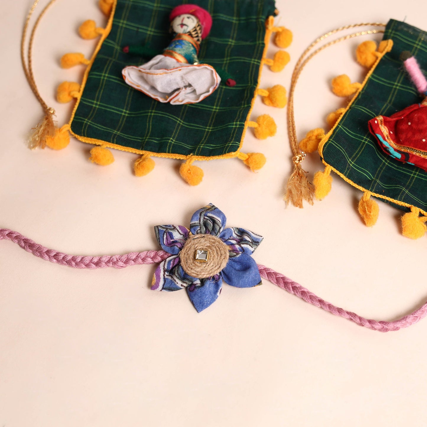  Handmade Fabric Flower Rakhi (Set of 2)