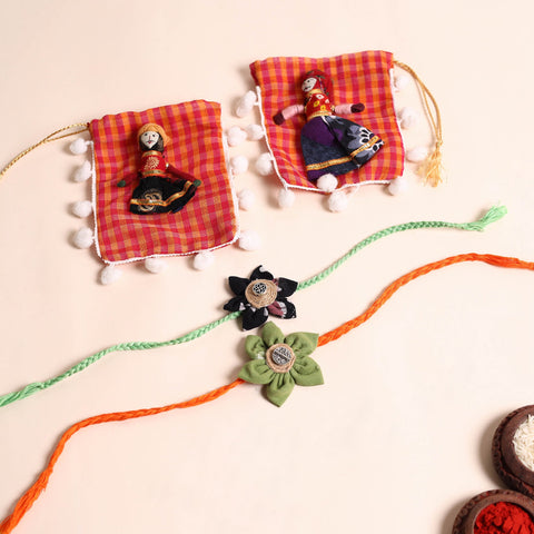  Handmade Fabric Flower Rakhi (Set of 2)
