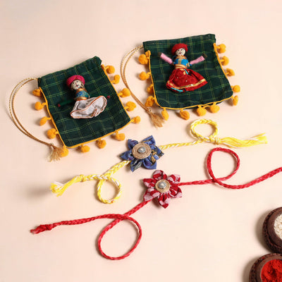  Handmade Fabric Flower Rakhi (Set of 2)