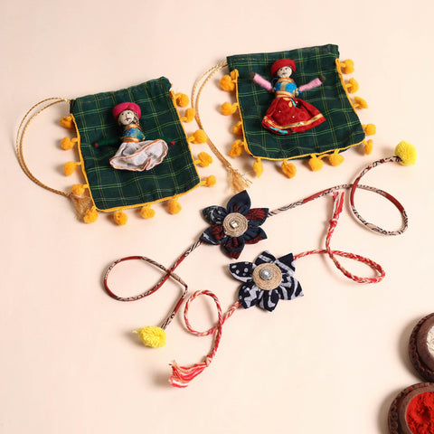  Handmade Fabric Flower Rakhi (Set of 2)