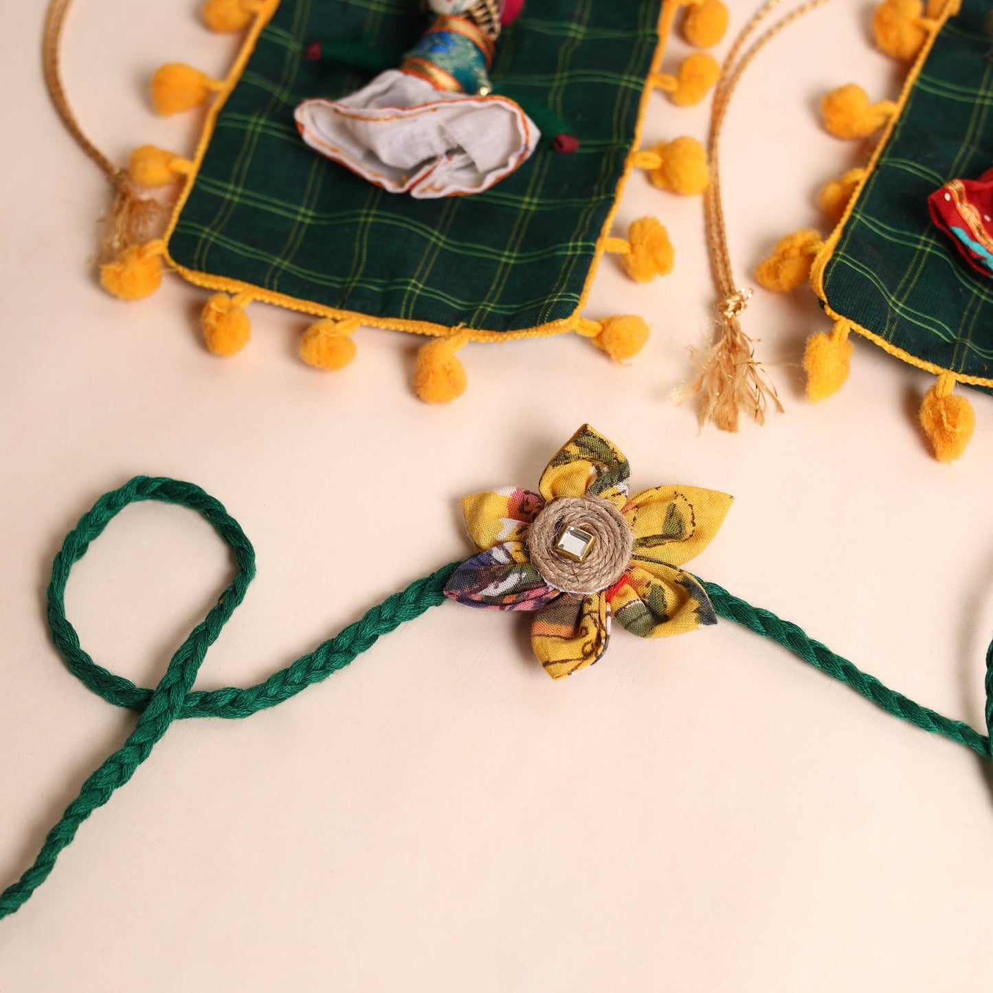  Handmade Fabric Flower Rakhi (Set of 2)