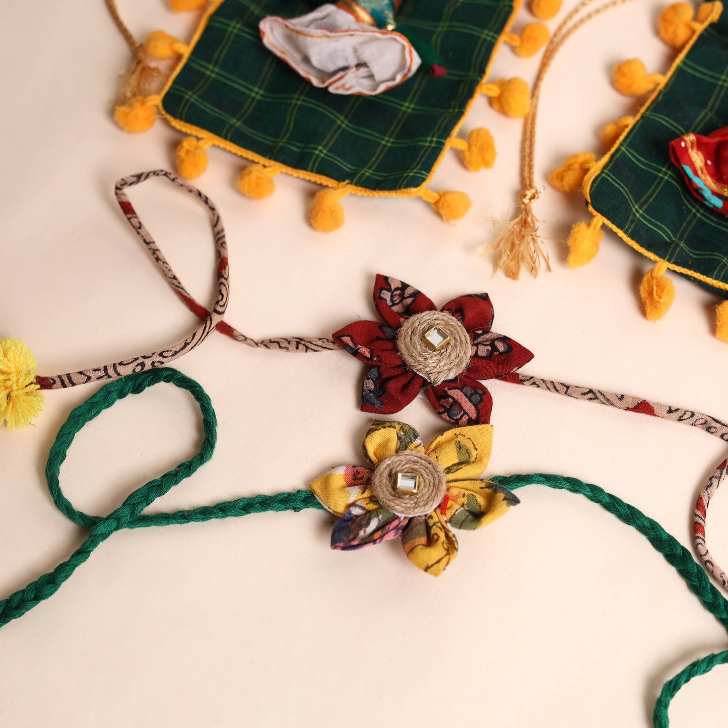  Handmade Fabric Flower Rakhi (Set of 2)