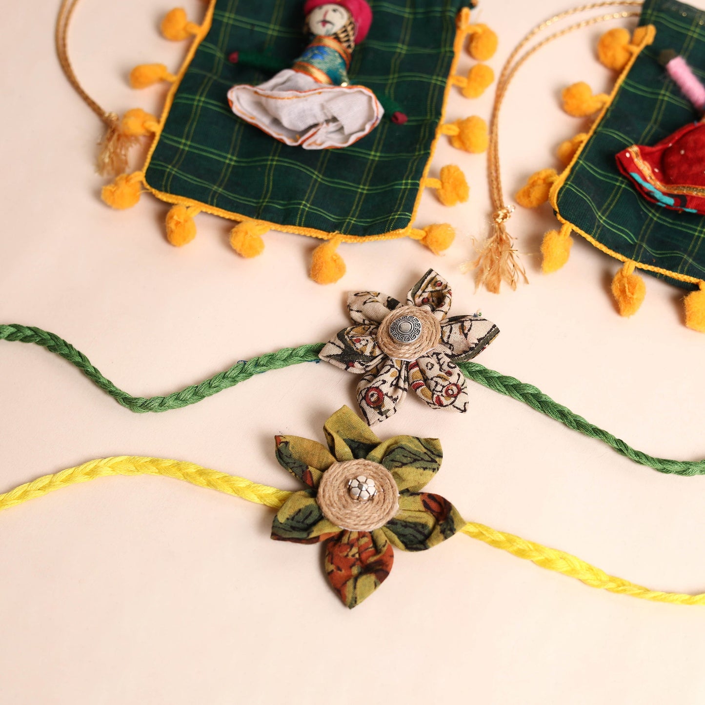  Handmade Fabric Flower Rakhi (Set of 2)