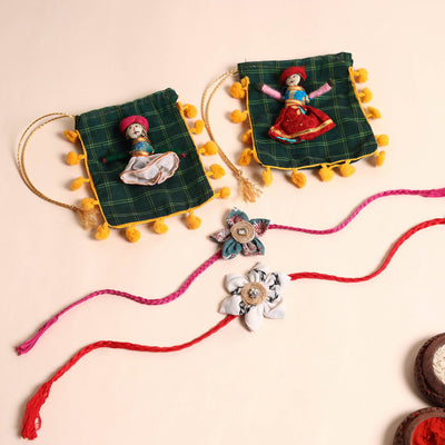  Handmade Fabric Flower Rakhi (Set of 2)