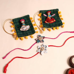  Handmade Fabric Flower Rakhi (Set of 2)