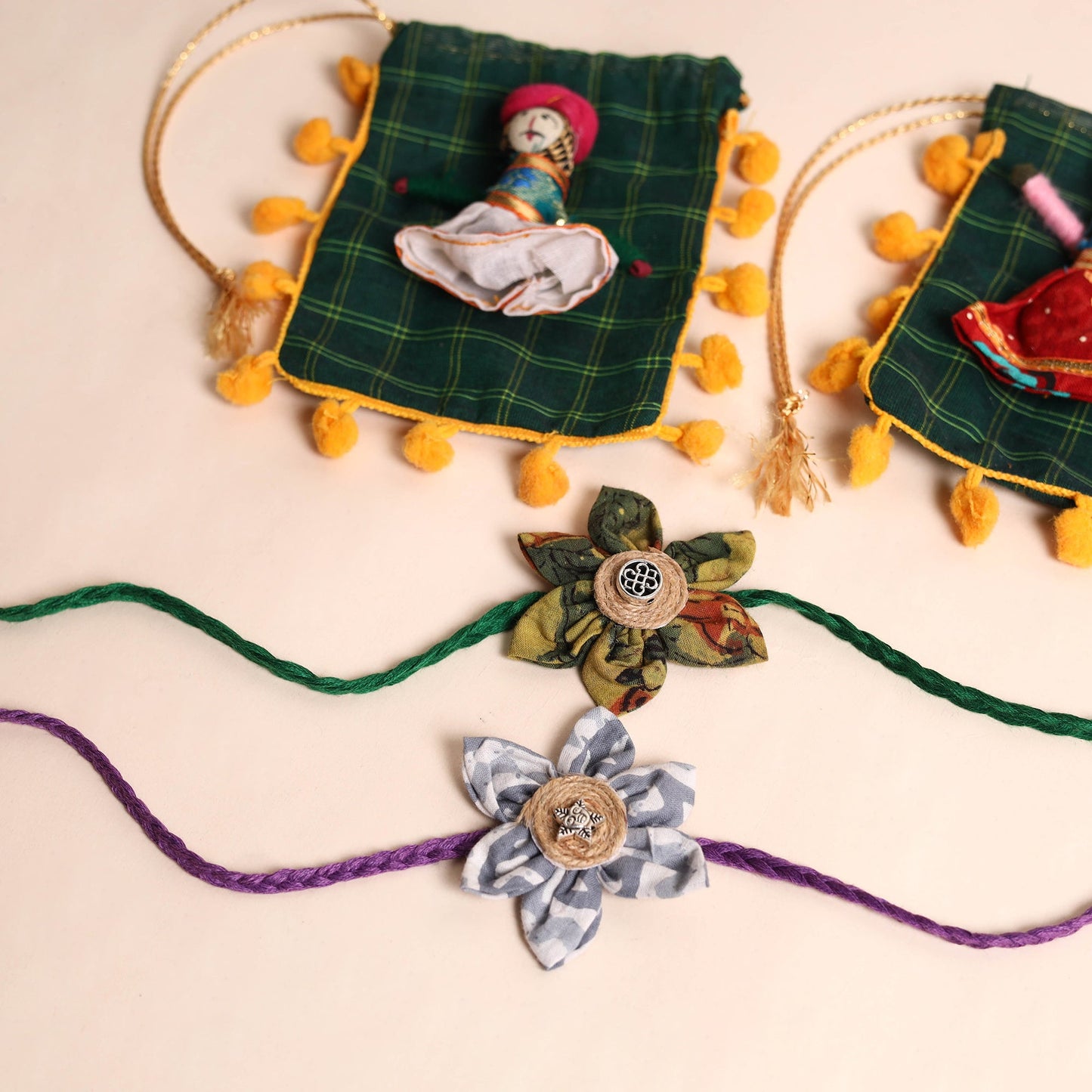  Handmade Fabric Flower Rakhi (Set of 2)
