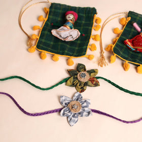  Handmade Fabric Flower Rakhi (Set of 2)
