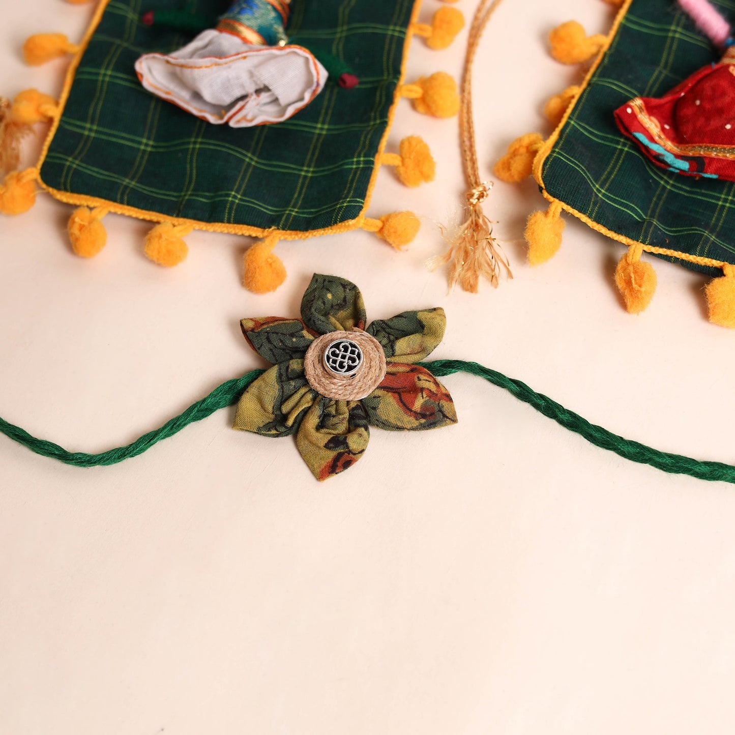  Handmade Fabric Flower Rakhi (Set of 2)