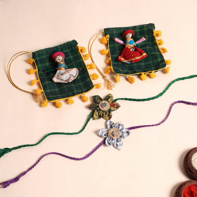  Handmade Fabric Flower Rakhi (Set of 2)