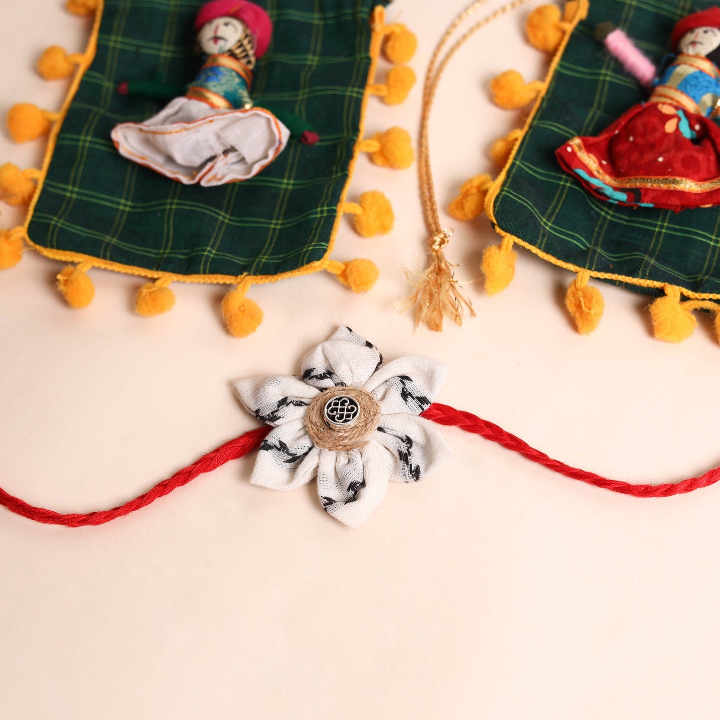  Handmade Fabric Flower Rakhi (Set of 2)