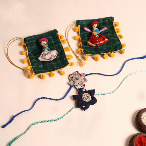  Handmade Fabric Flower Rakhi (Set of 2)
