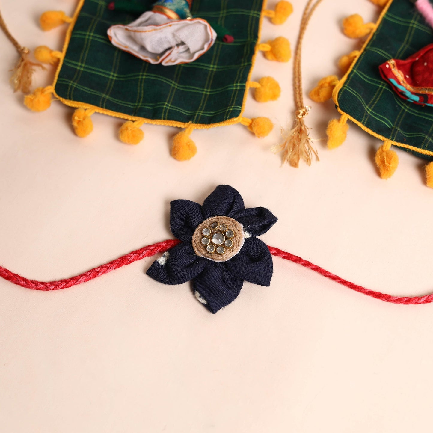  Handmade Fabric Flower Rakhi (Set of 2)