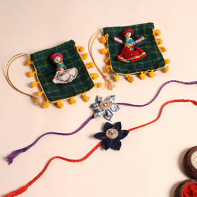  Handmade Fabric Flower Rakhi (Set of 2)