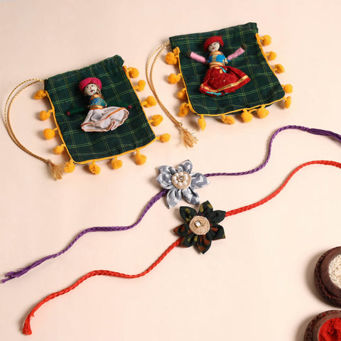  Handmade Fabric Flower Rakhi (Set of 2)