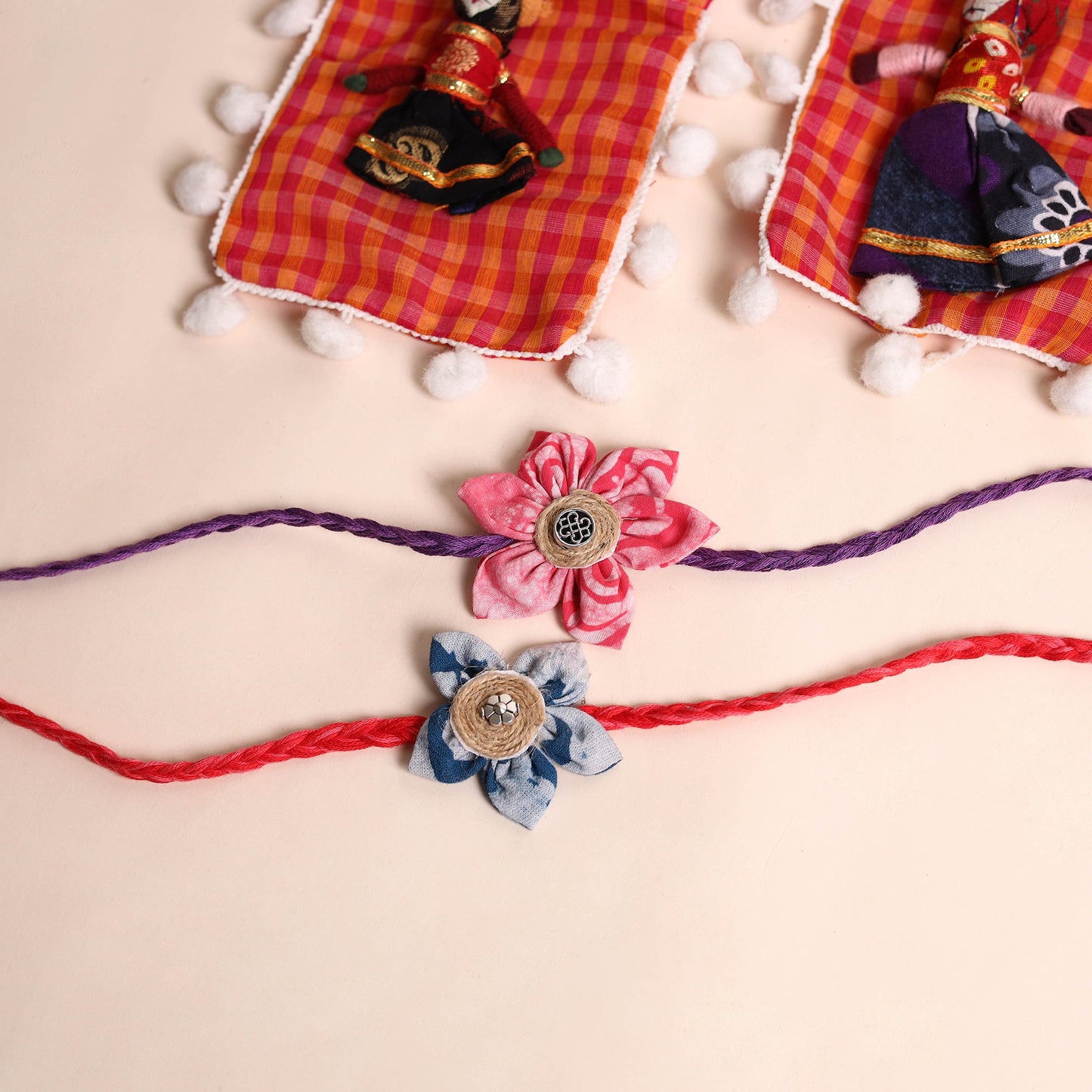  Handmade Fabric Flower Rakhi (Set of 2)