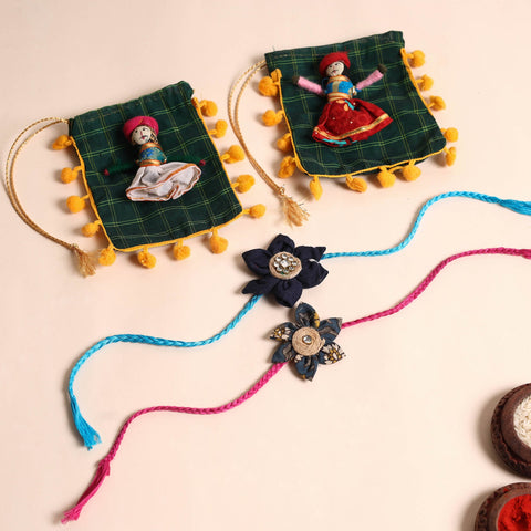  Handmade Fabric Flower Rakhi (Set of 2)