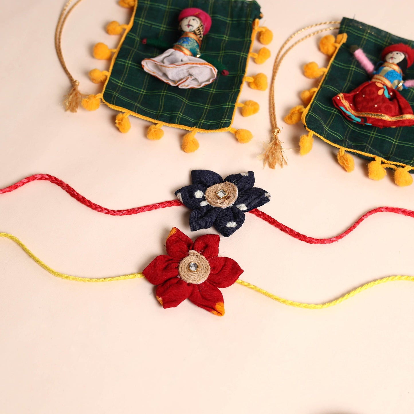  Handmade Fabric Flower Rakhi (Set of 2)