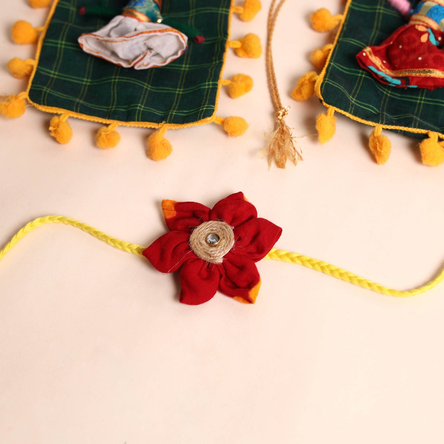  Handmade Fabric Flower Rakhi (Set of 2)