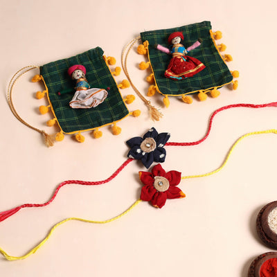  Handmade Fabric Flower Rakhi (Set of 2)
