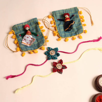  Handmade Fabric Flower Rakhi (Set of 2)