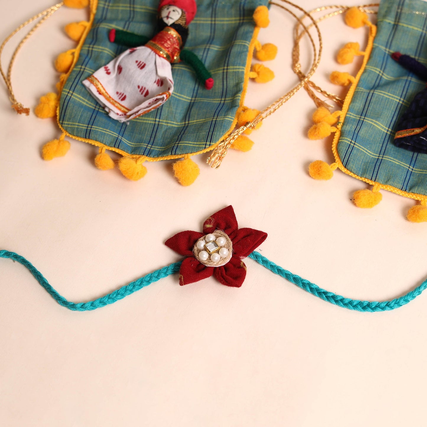  Handmade Fabric Flower Rakhi (Set of 2)