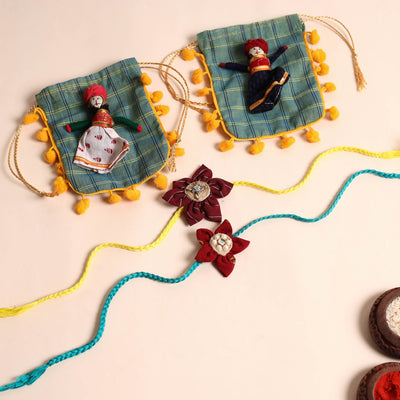  Handmade Fabric Flower Rakhi (Set of 2)