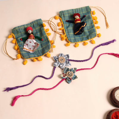  Handmade Fabric Flower Rakhi (Set of 2)