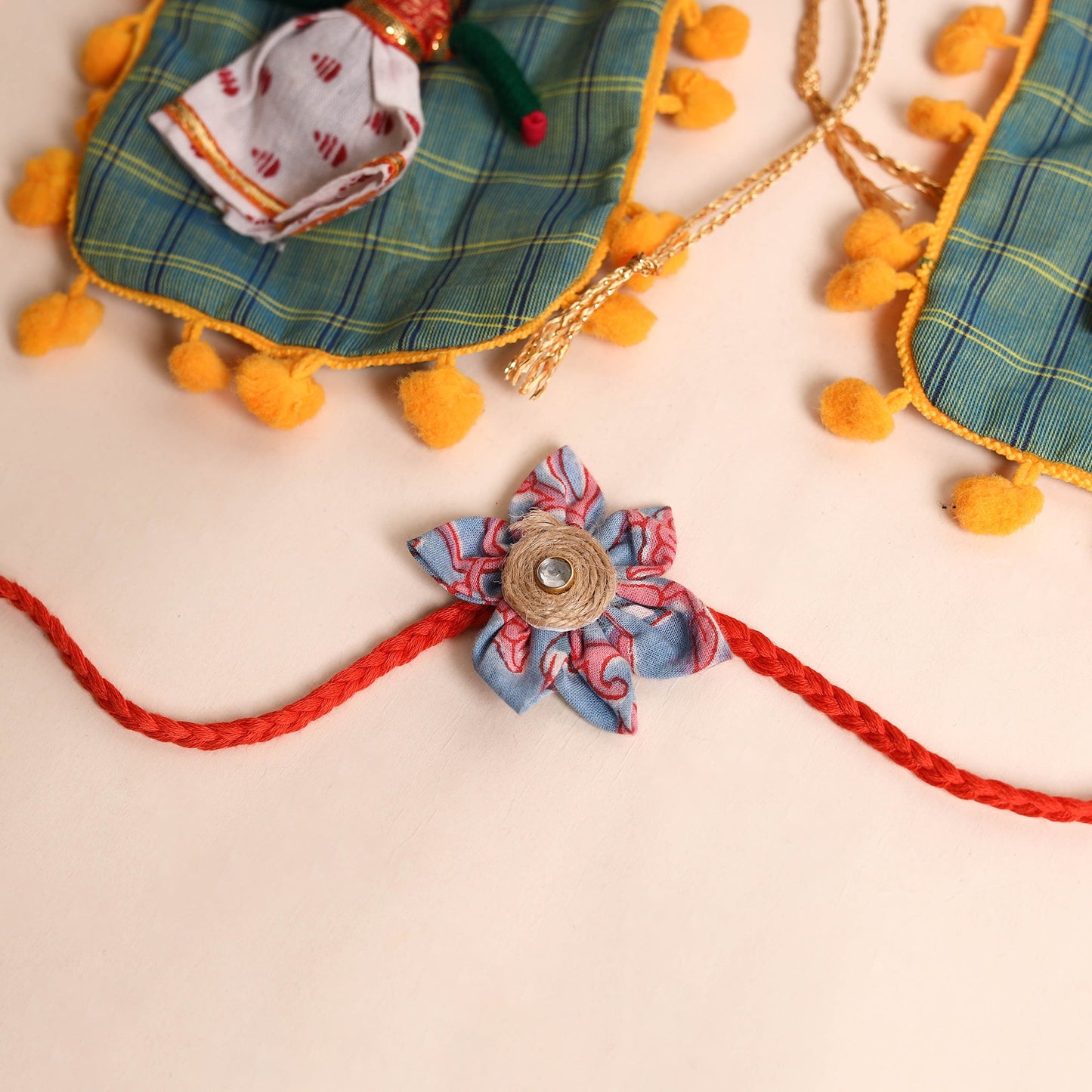  Handmade Fabric Flower Rakhi (Set of 2)