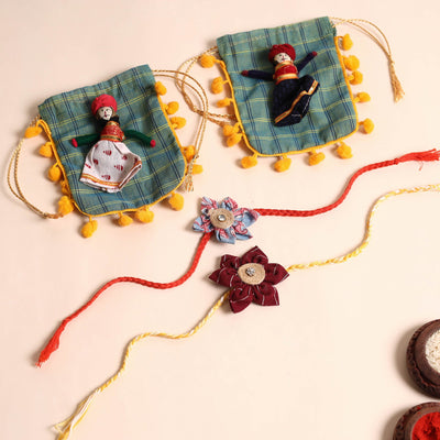  Handmade Fabric Flower Rakhi (Set of 2)