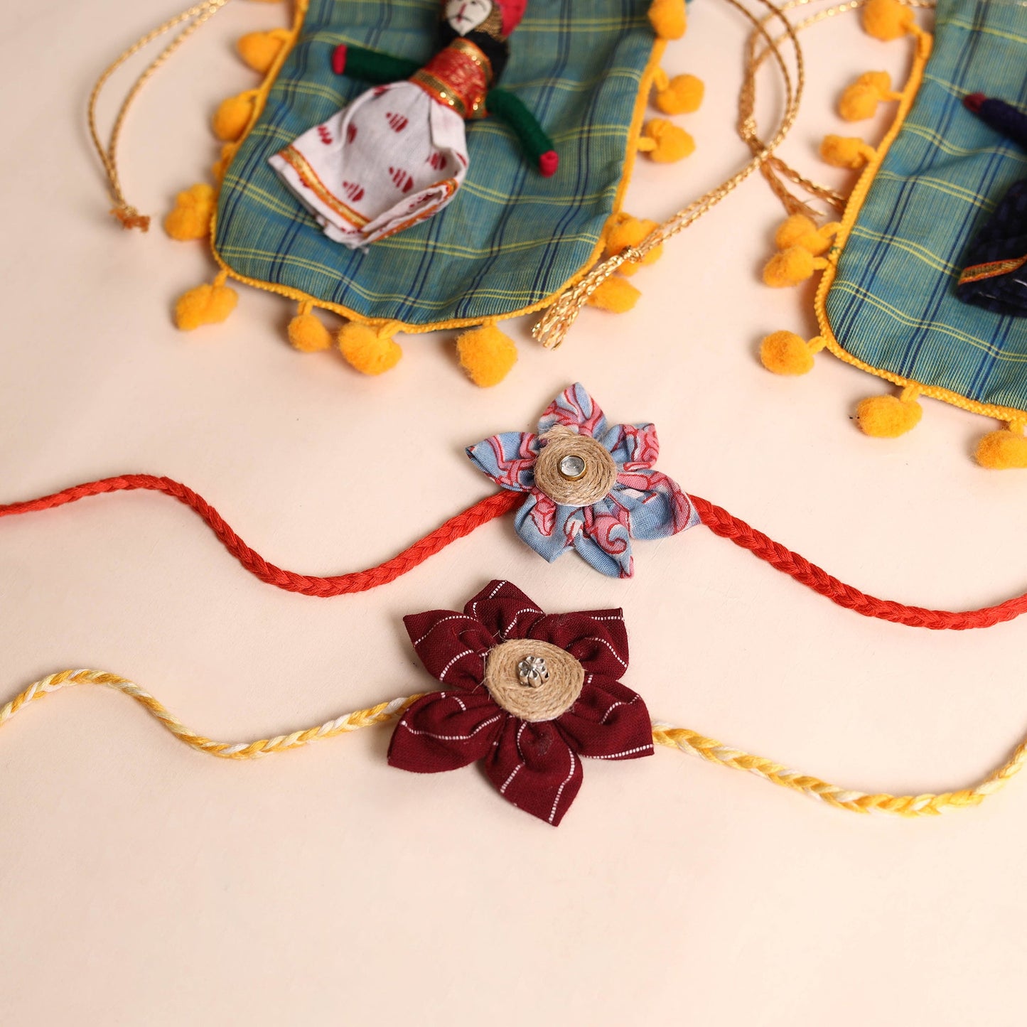  Handmade Fabric Flower Rakhi (Set of 2)