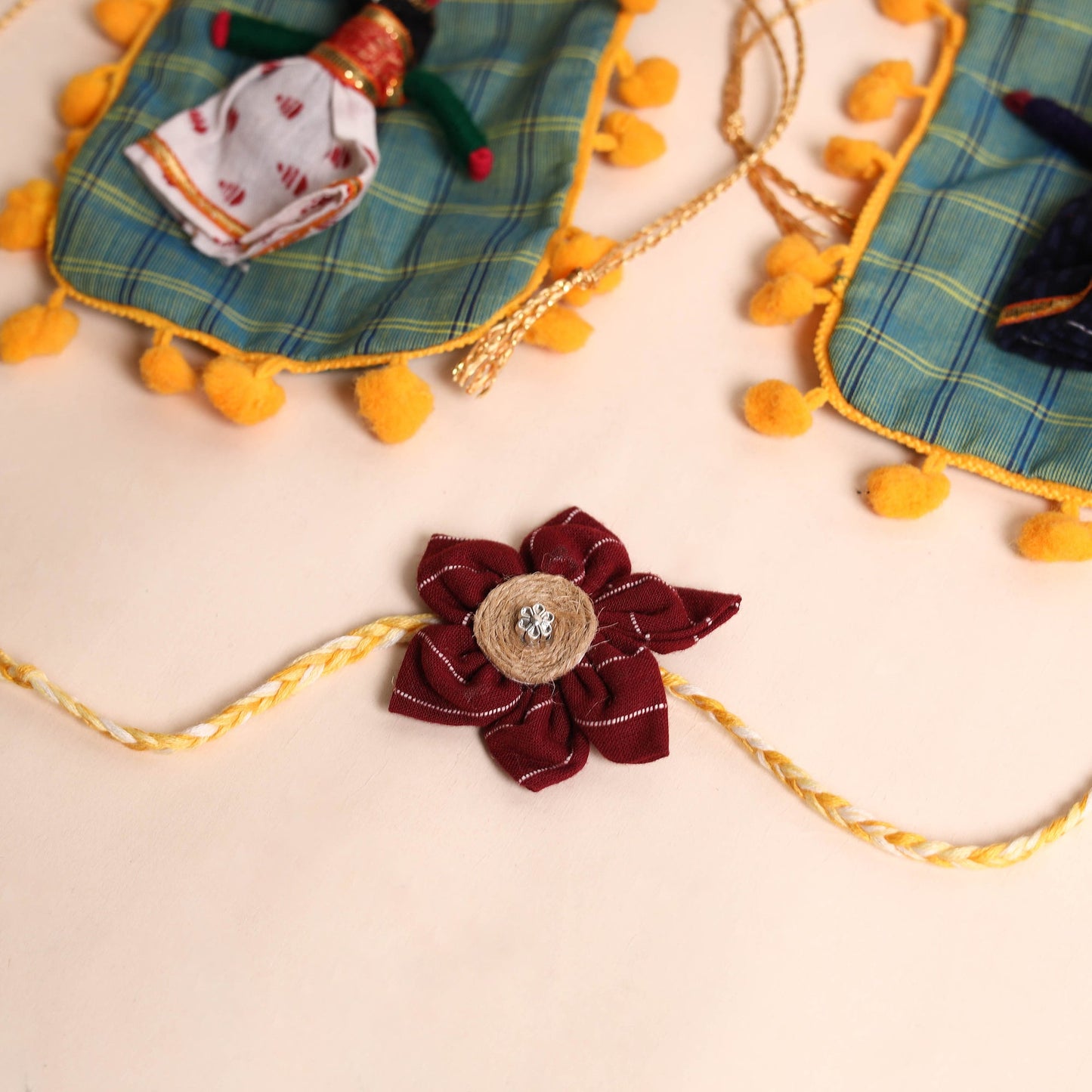  Handmade Fabric Flower Rakhi (Set of 2)