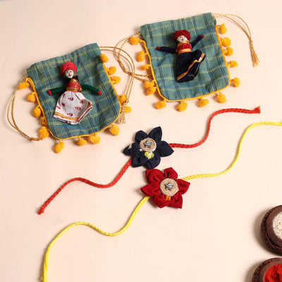  Handmade Fabric Flower Rakhi (Set of 2)