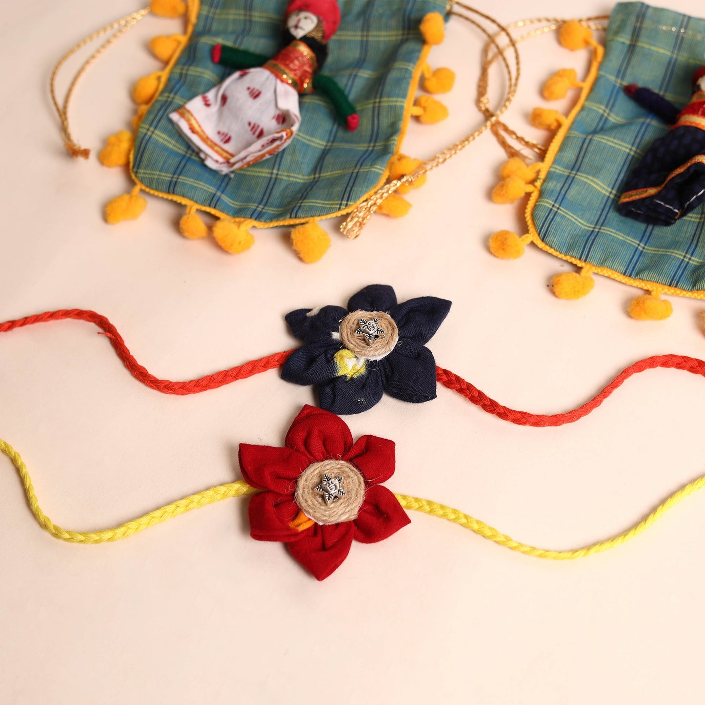  Handmade Fabric Flower Rakhi (Set of 2)
